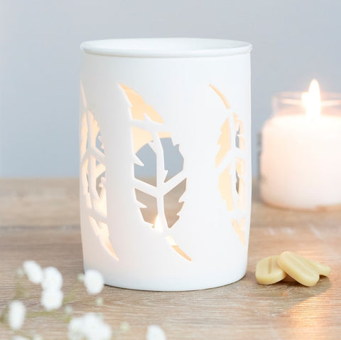 White Feather Cut Out Wax Burner