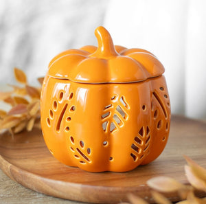 Orange Autumn Leaves Pumpkin Ceramic Wax Burner