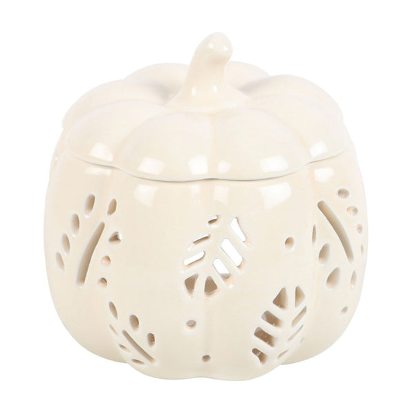 Off White Pumpkin Leaves Ceramic Wax Burner