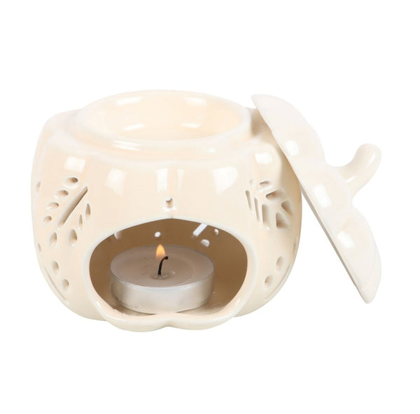 Off White Pumpkin Leaves Ceramic Wax Burner