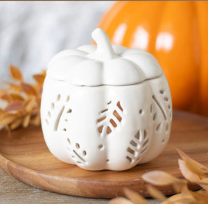 Off White Pumpkin Leaves Ceramic Wax Burner